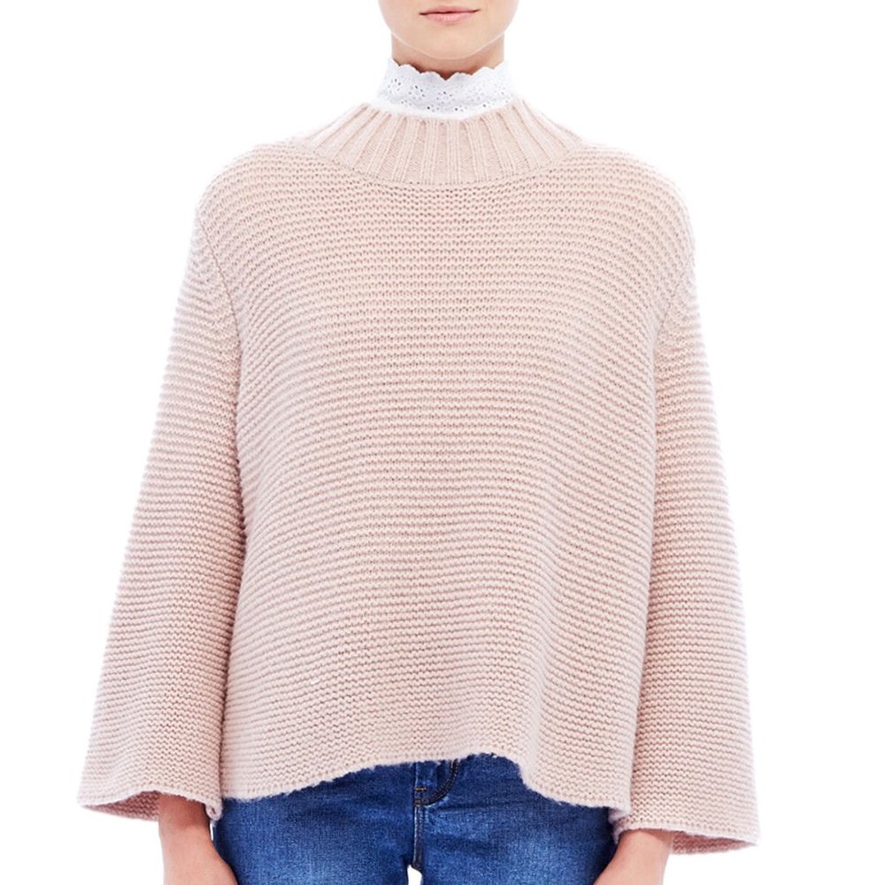 LA VIE Rebecca Taylor Mockneck Swing Sweater in Blush, size Small